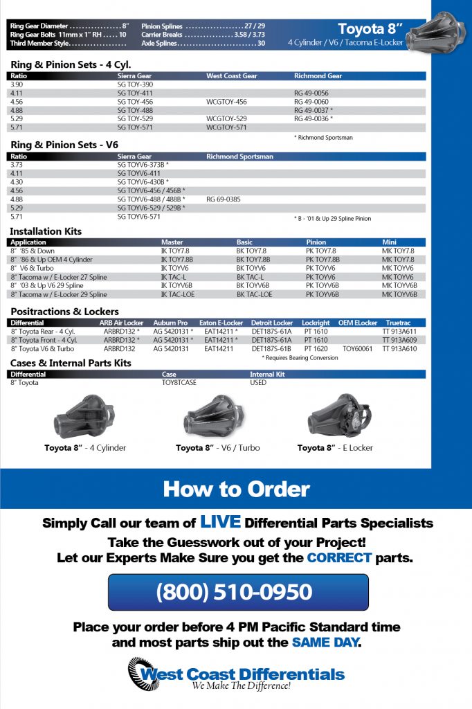 Toyota 8" Differential Parts West Coast Differentials