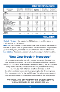 Ring Pinion Install Instructions Page 17 - Setup Specs