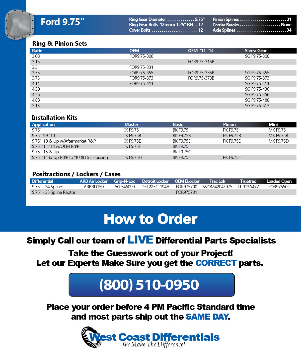 Ford 9 Axle - Differential Parts Catalog - West Coast Differentials