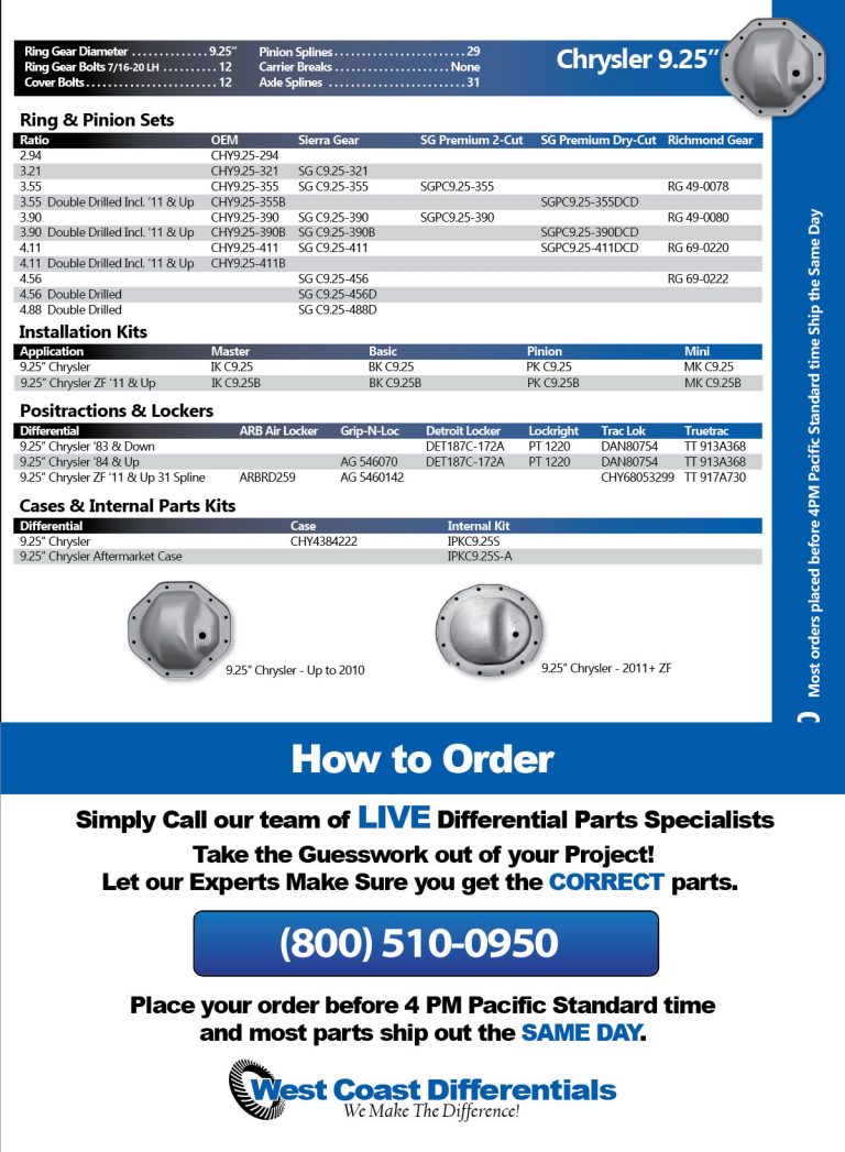 Chrysler 9 25 differential parts west coast differentials