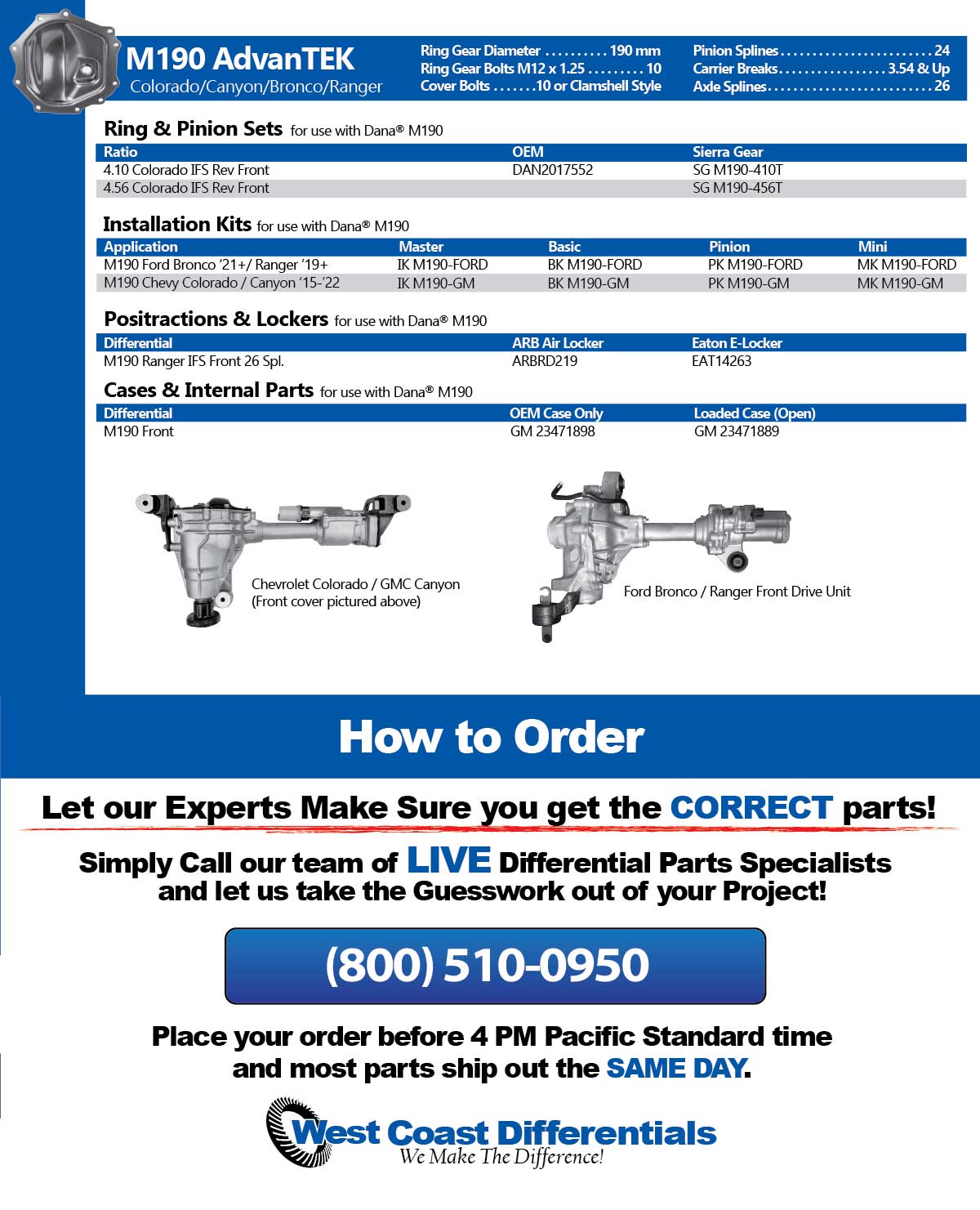 Colorado Canyon Bronco Ranger Dana M190 Front Axle - Differential, Gear & Axle Parts Catalog